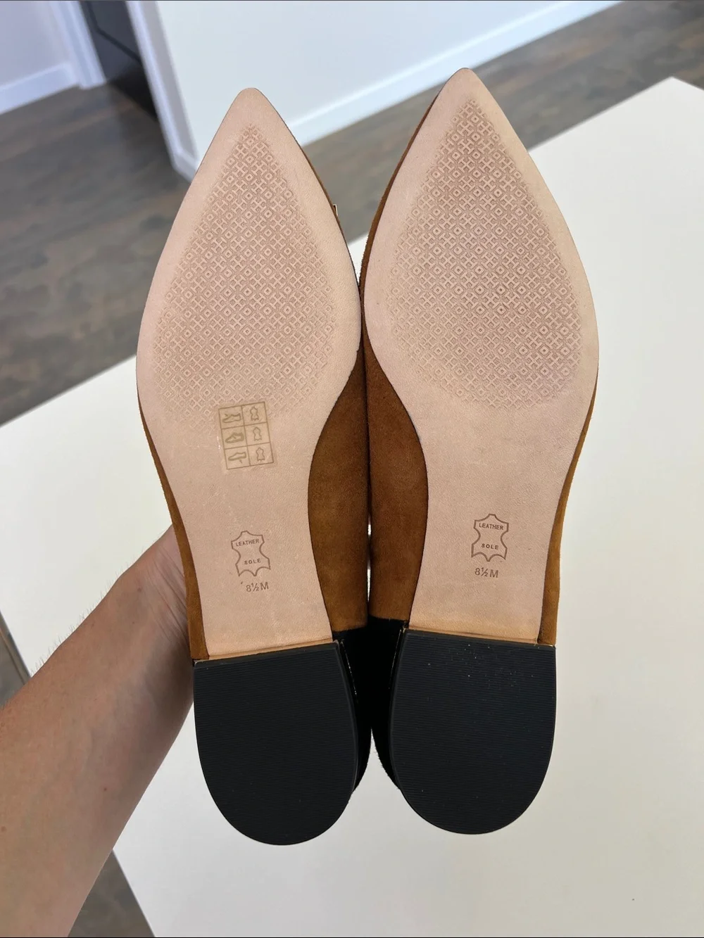 Tory Burch gigi 20mm pointy toe flat silk suede leather dark tiramisu tan black